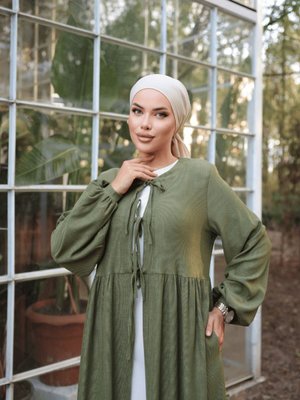 Haki Bel Büzgülü Biyeli Kimono Haki Bel Büzgülü Biyeli Kimono