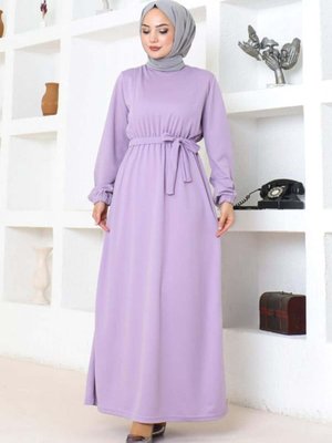 Lila Kuşak Detaylı Elbise