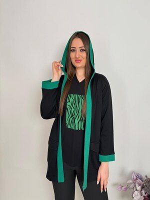 Siyah Büyük Beden Kapşonlu Cep Detaylı Ceket