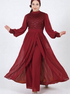 Bordo Pulpayetli Şifon İkili Takım Bordo Pulpayetli Şifon İkili Takım