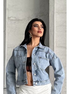 Kot Çift Cepli Denim Ceket Buz Mavi