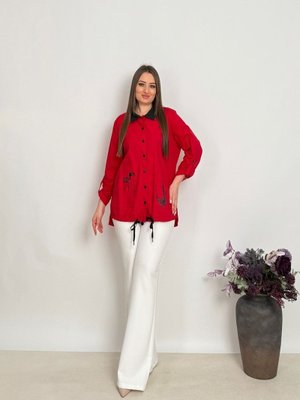 Kırmızı Büyük Beden Çıtçıtlı Spor Gömlek