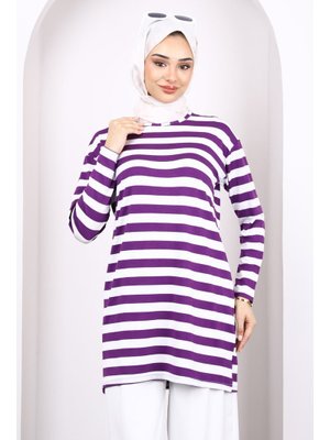 Mor Çizgili Uzun Kol Tunik Mor Çizgili Uzun Kol Tunik