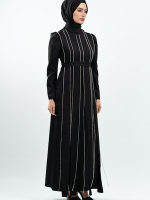 Siyah Taş Detaylı Abiye Elbise Siyah Taş Detaylı Abiye Elbise