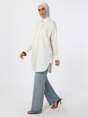 Ekru Düğme Detaylı Poplin Tunik Ekru Düğme Detaylı Poplin Tunik
