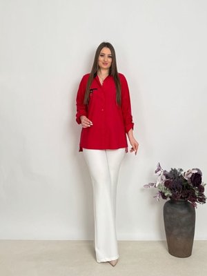 Kırmızı Büyük Beden Gizli Cep Detaylı Gömlek