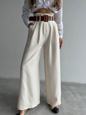 Taş Keten Kemerli Bol Paça Pantolon