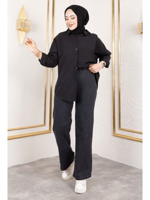 Antrasit Bol Paça Beli Lastikli Kot Pantolon Antrasit Bol Paça Beli Lastikli Kot Pantolon