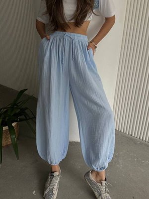 Bebe Mavi Müslin Kumaş Oversize Şalvar Pantolon Bebe Mavi Müslin Kumaş Oversize Şalvar Pantolon