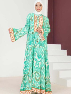 Yeşil Hale Viskon Elbise