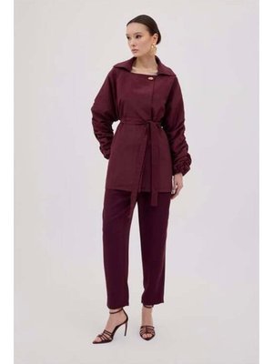 Bordo Kol Ve Sırt Büzgülü Ceket