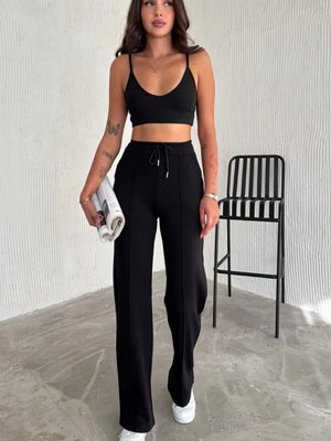 Siyah Çımalı Şardonlu Modal Kumaş Pantonlon