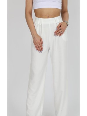 Beyaz Apoletli Keten Palazzo Pantolon