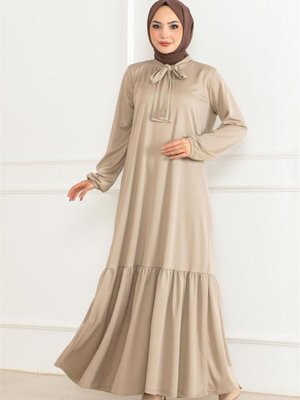 Bej Taş Detaylı Elbise