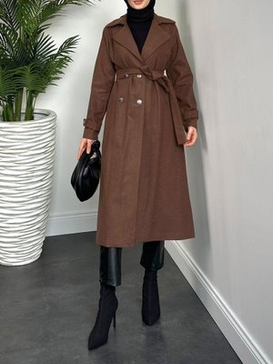 Kahve Kruvaze Yaka Düğmeli Kaşe Kap