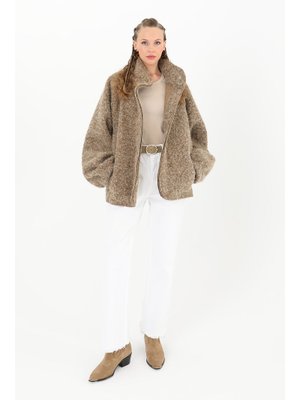 31966hrk Dik Yaka Kol Ucu Lastikli Kısa Hırka