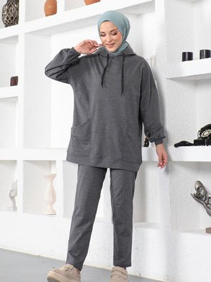 Antrasit Kapüşonlu Spor İkili Takım