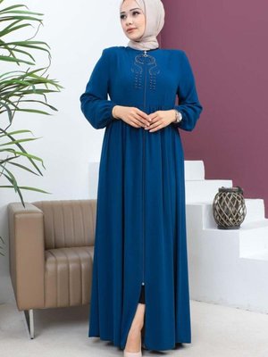 İndigo Boncuklu İşlemeli Ferace İndigo Boncuklu İşlemeli Ferace