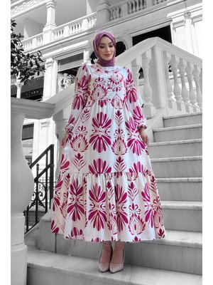 Fuşya Bohem Desenli Viskon Elbise Fuşya Bohem Desenli Viskon Elbise