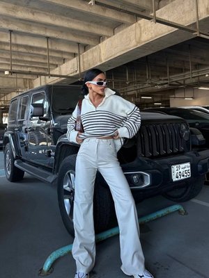 Ekru Palazzo Tasarım Deri Pantolon Ekru Palazzo Tasarım Deri Pantolon