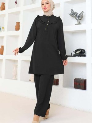 Siyah Bella Fırfırlı Aerobin İkili Takım