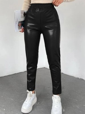 Siyah Beli Lastikli Deri Pantolon