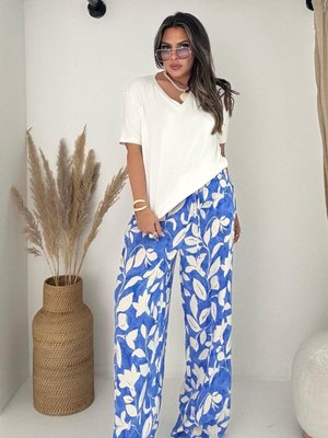 Saks Desenli Viskon Pantolon Saks Desenli Viskon Pantolon