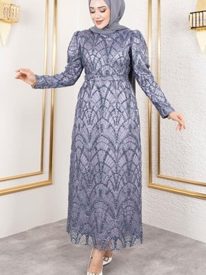 Gri Afilli Simli Kalem Abiye Elbise Gri Afilli Simli Kalem Abiye Elbise