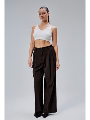 Acı Kahve Salaş Kesim Pileli Kumaş Pantolon