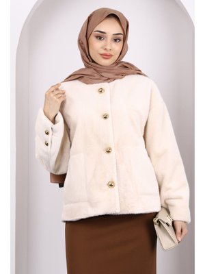 Bej Cepli Angora Ceket
