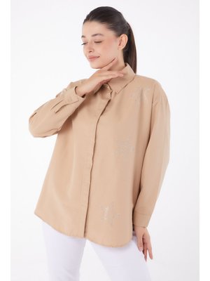 Vızon Yıldız Taşlı Gömlek Vizon