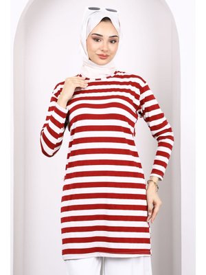 Bordo Çizgili Uzun Kol Tunik Bordo Çizgili Uzun Kol Tunik