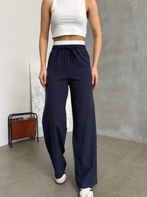 Lacivert Garnili Bağcıklı Palazzo Pantolon Lacivert Garnili Bağcıklı Palazzo Pantolon