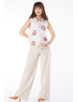 Oranj Etek Ucu Bağlamalı Desenli Gömlek