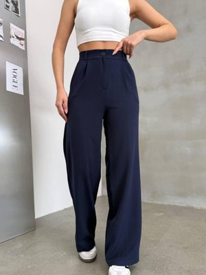 Lacivert Arkası Lastikli Dabıl Kumaş Palazzo Pantolon Lacivert Arkası Lastikli Dabıl Kumaş Palazzo Pantolon