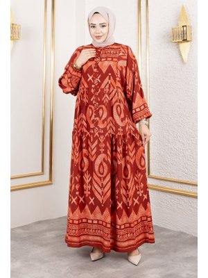 Bordo Patlı Yarım Düğmeli Viskon Elbise