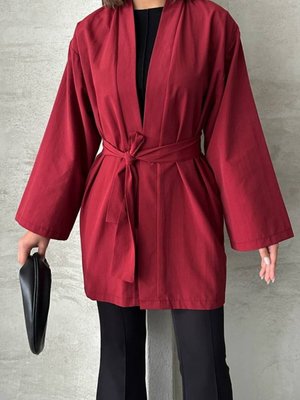 Bordo Poplin Kumaş Oversize Kimono