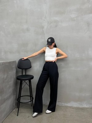 Siyah Palazzo Dabıl Kumaş Pantolon