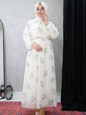 Yeşil Çiçek Desenli Elbise