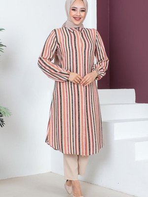 Turuncu Çizgi Baskılı Tunik Turuncu Çizgi Baskılı Tunik