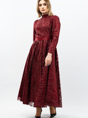 Bordo Payetli Prenses Model Abiye Elbise Bordo Payetli Prenses Model Abiye Elbise