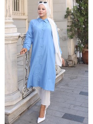 Bebe Mavisi Yazlık Uzun Pamuklu Tunik Bebe Mavisi Yazlık Uzun Pamuklu Tunik