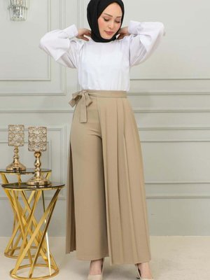 Vizon Uzun Piliseli Pantolon Etek Vizon Uzun Piliseli Pantolon Etek