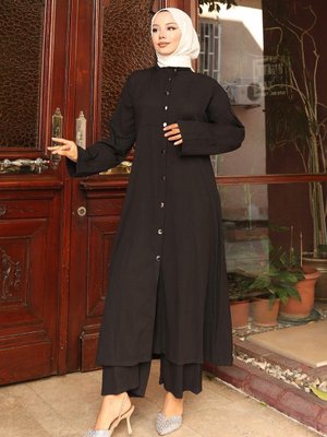 Siyah Yaka Detaylı Uzun İkili Takım