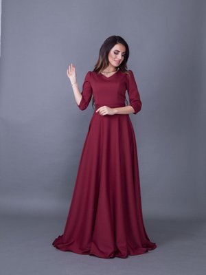Bordo Uzun V Yaka Abiye Elbise Bordo Uzun V Yaka Abiye Elbise