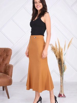 Taba Uzun Mevsimlik Düğmeli Apolet Detaylı Balık Etek Taba Uzun Mevsimlik Düğmeli Apolet Detaylı Balık Etek