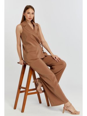 Kahverengi Geniş Paça Dokuma Pantolon