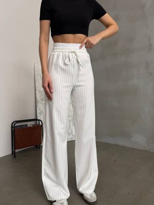 Beyaz Garnili Bağcıklı Palazzo Pantolon