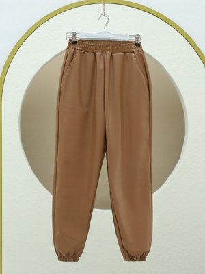 Taba Beli Ve Paçası Lastikli Cepli Deri Pantolon