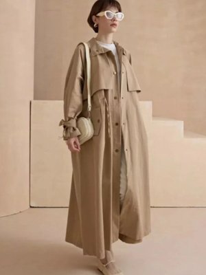 Kahverengi Bilekleri Bağlamalı Ceket Kapaklı Pamuklu Kanvas Trenckot